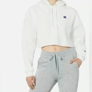 Champion Cropped Cut‑Off Hoodie Women S White NWT